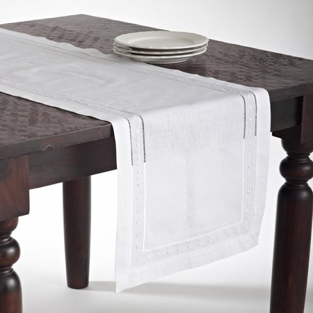 SARO LIFESTYLE SARO  16 x 72 in. Rectangle Embroidered &amp; Hemstitched Table Runner - White 8648.W1672B